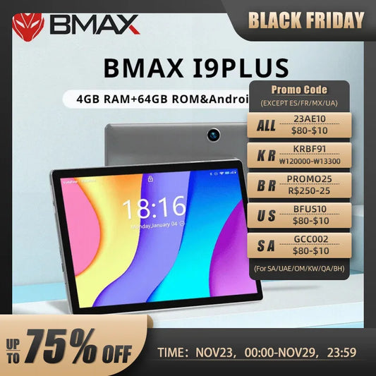 BMAX Kids Tablet I9 Plus Android 13 GPU G522EE 4GB RAM 64GB ROM 10.1 Inch Allwinner RK3562 Quad Core Port Tablets PC WIFI 6