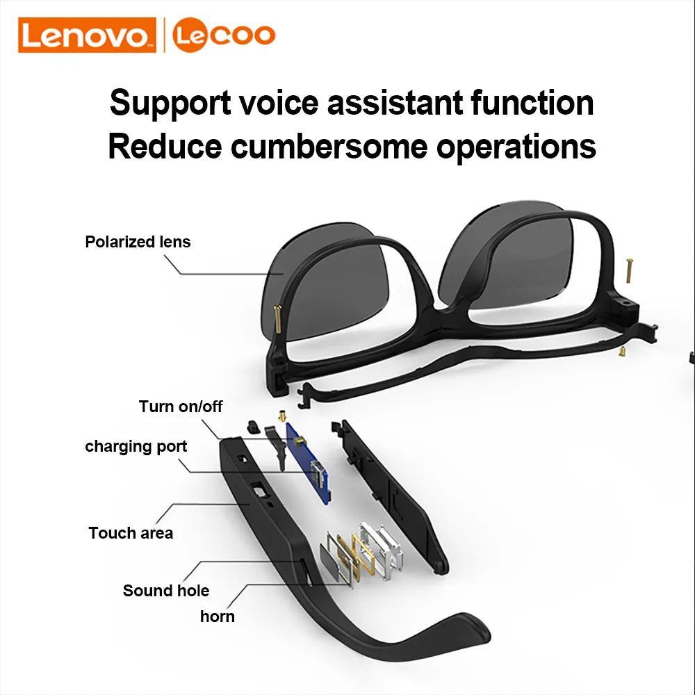 Lenovo Lecoo Smart Glasses Headset Wireless Bluetooth 5.0 Sunglasses Outdoor Sport earphone Calling Music Anti-Blue Eyeglasses